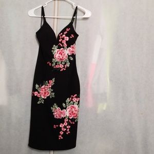 Black Zip Up Floral Mini Dress
